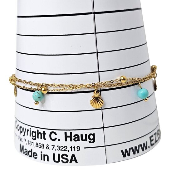 Bohemian Ankle Bracelet Shell‎ Charms & Turquoise Beads Gold-Toned S. Steel - Picture 5 of 7